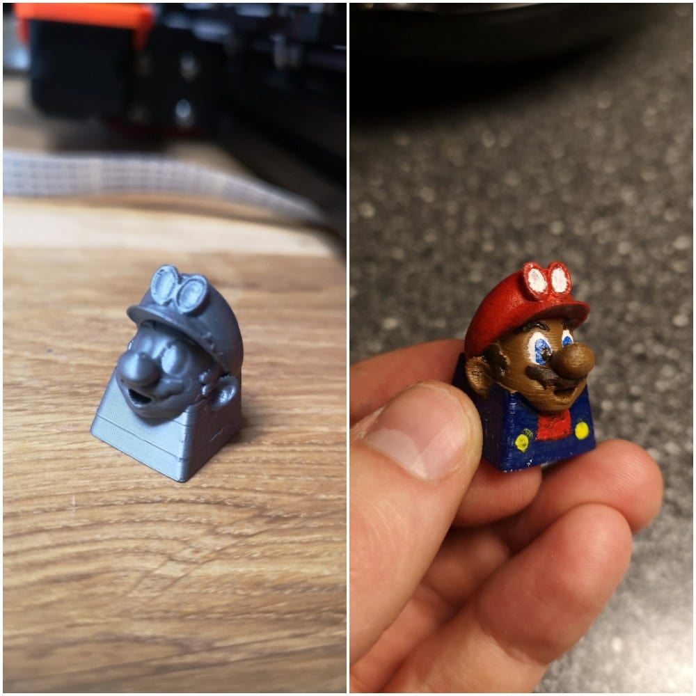 3D printet keycap før r og ette maling